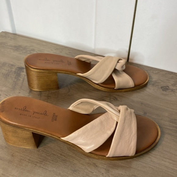 Mila Paoli | Tan/ Light Pink Rose Knotted Women's Leather Sandals - US 9 - Picture 5 of 7